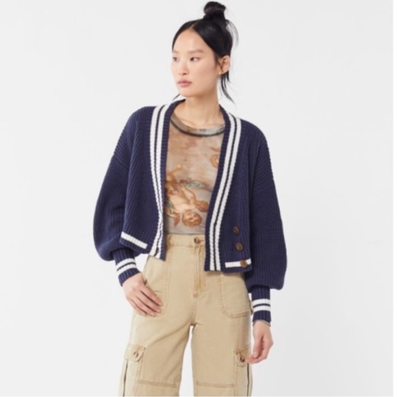 Blue Oversized Button-Down Cropped Cardigan medium - Picture 1 of 2